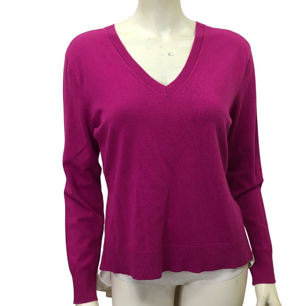 THE LIMITED V NECK PLEATED CHIFFON BACK SWEATER LG